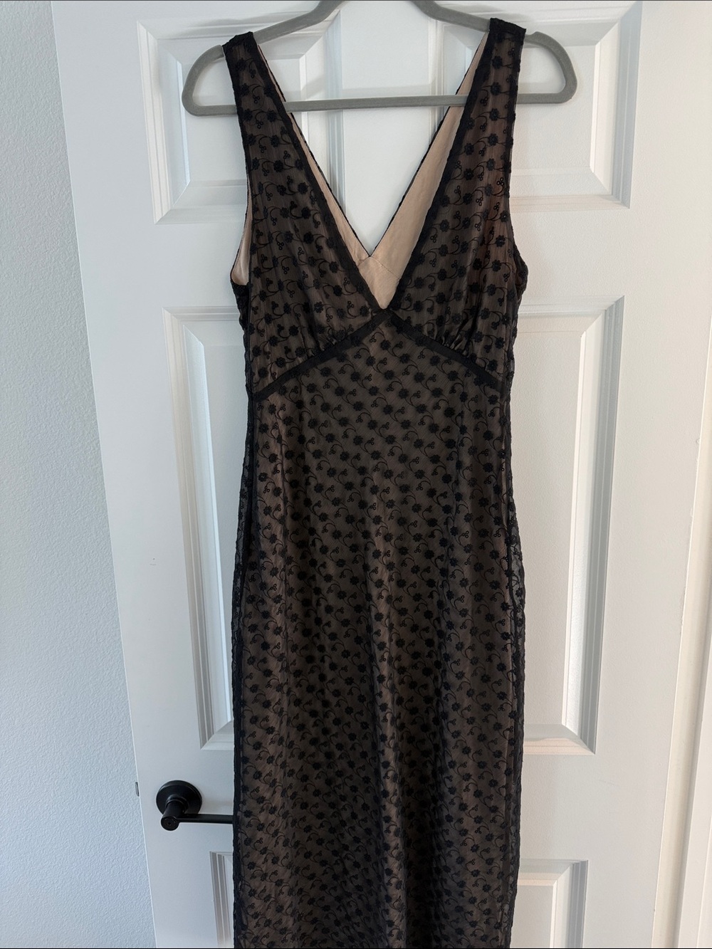 Rumored Black Lace Overlay Dress with Beige Lining